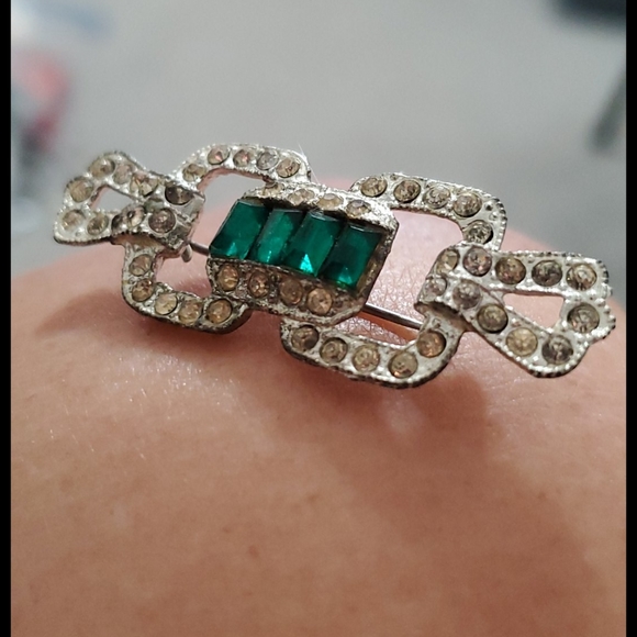 VINTAGE Green & clear rhinestones•art deco - Picture 3 of 7